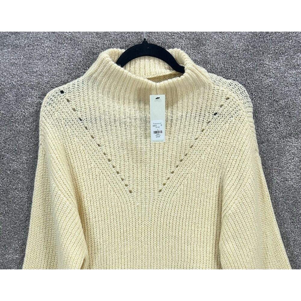 Francesca's Sweater Womens Large Yellow Beige Mi Ami Kori Mock Neck Pointelle - Picture 4 of 7